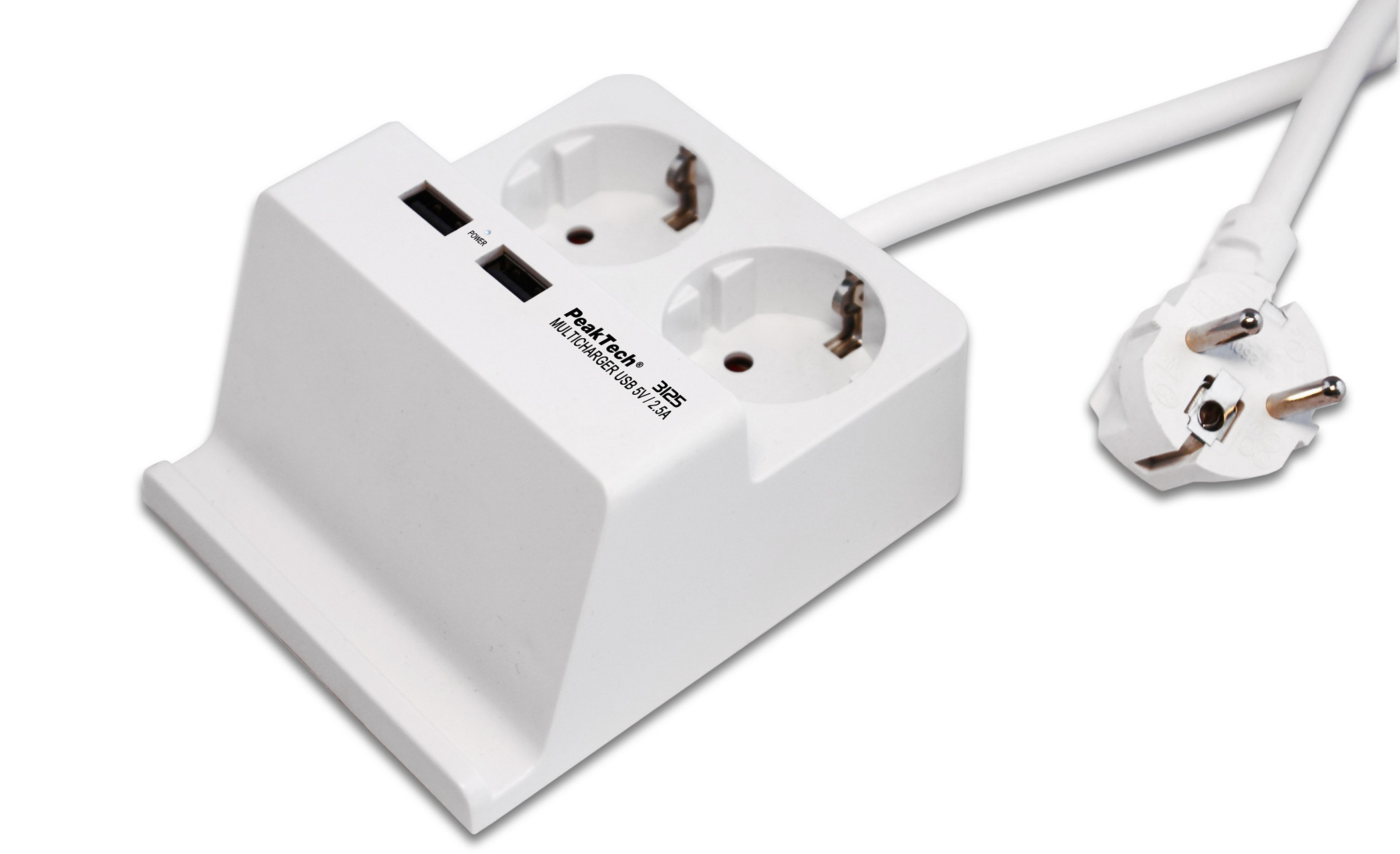 «PeakTech® P 3125» 2 x 230 V Schuko und 2 x USB Ladegerät mit 2,5 A