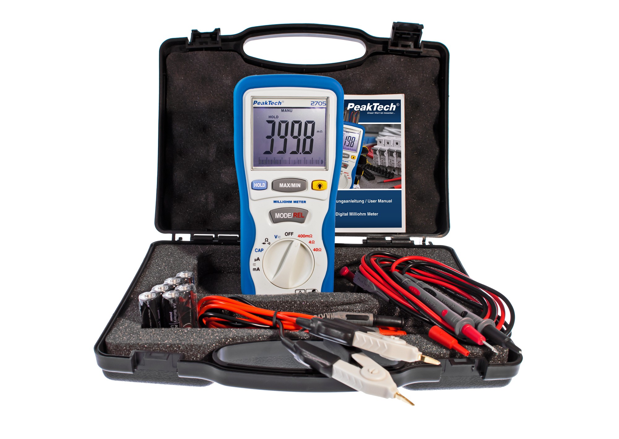 «PeakTech® P 2705» Digital milliohmmeter, 4,000 counts, 400 mΩ/4/40/Ω