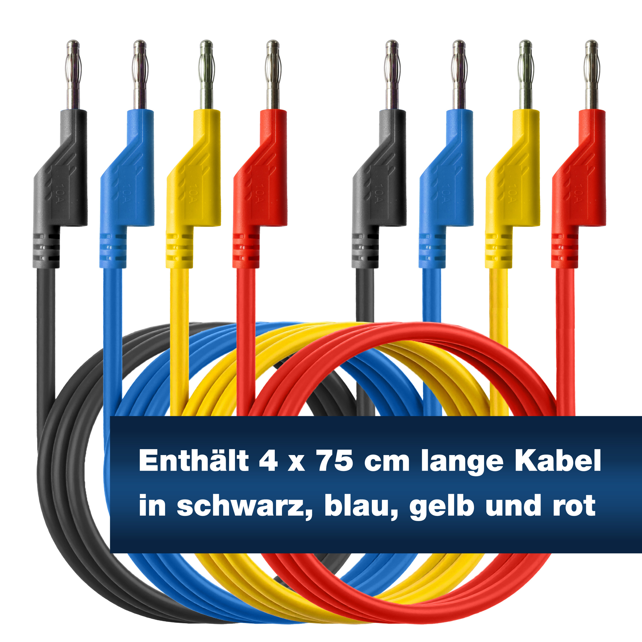 «PeakTech® P 7048» Jeu de 4 cordons de test (75 cm) pour alimentations de laboratoire